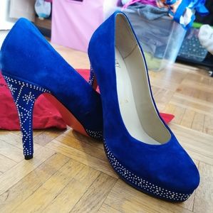 KNOCK-OFF Christian Louboutin Blue Suede, bejeweled Heels